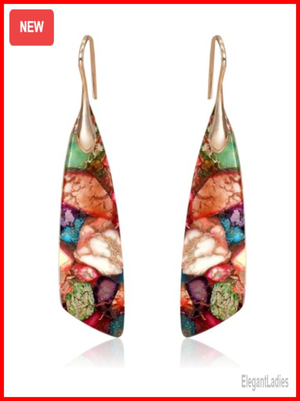 Natural Stone Triangle Dangle Drop Earrings Boho